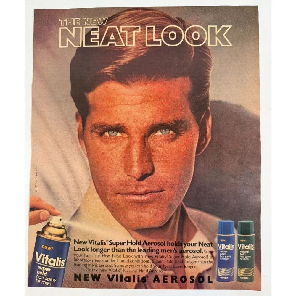 Vintage 1985 Vitalis Aerosol Hairspray Sexy Man Advertisement Print Ad